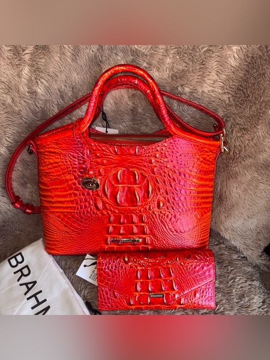 Brahmin Handbags - Brahmin Small Elaine FLAME Croc-Embossed Satchel with Matching Wallet